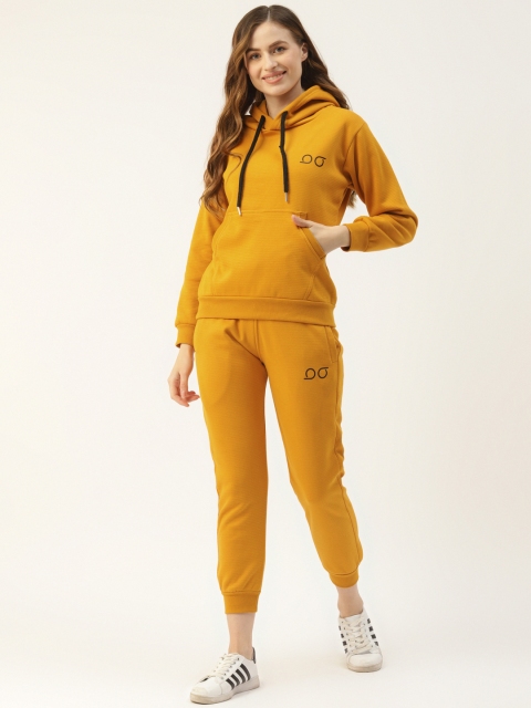 

BROOWL Women Mustard Yellow Self-Design Sweatshirt & Joggers