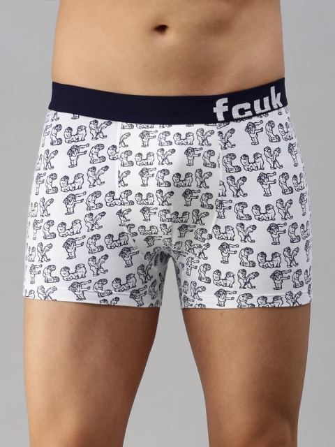 

FCUK Men White & Navy Blue Printed MONKEY MOVES Trunks FTR02