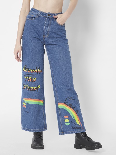 

URBANIC Women Blue Cotton High-Rise Printed Stretchable Jeans