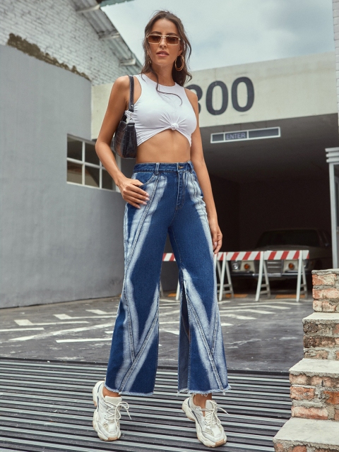 

URBANIC Women Blue High-Rise Split Flare Leg Jeans
