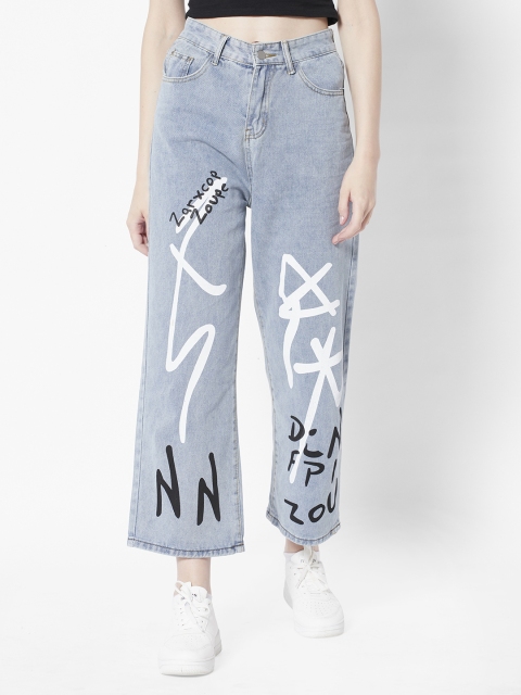 

URBANIC Women Blue Straight Fit High-Rise Printed Jeans