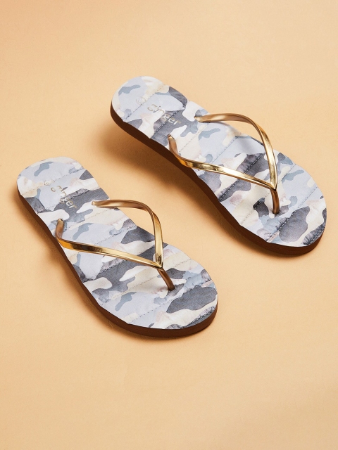 

Ginger by Lifestyle Women Gold-Toned & Grey Printed Rubber Thong Flip-Flops