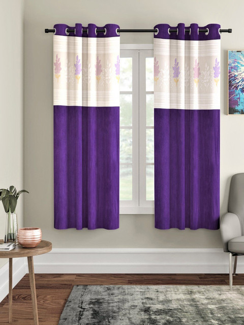 

Molly & Michel Purple & White Set of 2 Colourblocked Window Curtain
