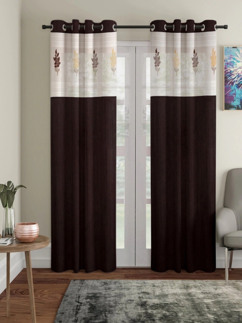 

Molly & Michel Pack Of 2 Brown & White Floral Printed Long Door Curtains