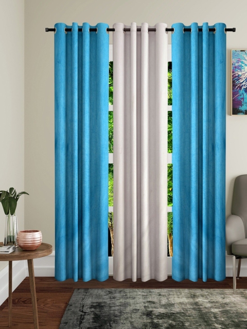 

Molly & Michel Blue & White Set of 3 Long Door Curtain