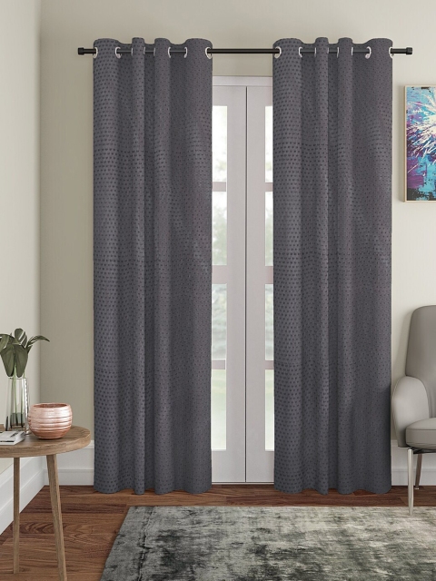 

Molly & Michel Set Of 2 Grey Self Design Regular Door Curtain