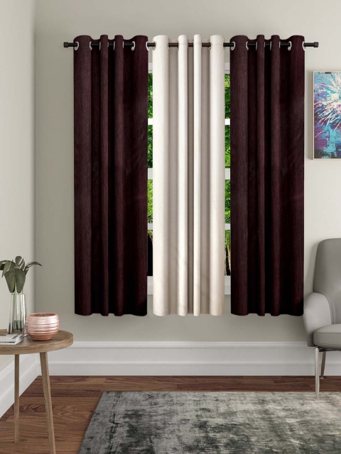 

Molly & Michel Pack Of 3 Brown & Off White Solid Window Curtains