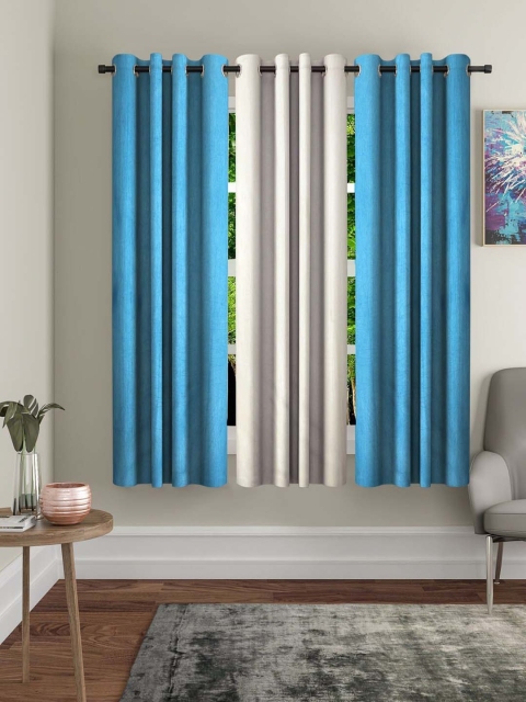 

Molly & Michel Turquoise Blue & White Set of 3 Window Curtain