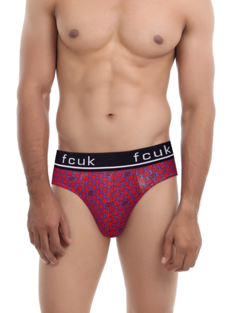 

FCUK Men Furore Red & Blue Printed Hip Briefs FBR01