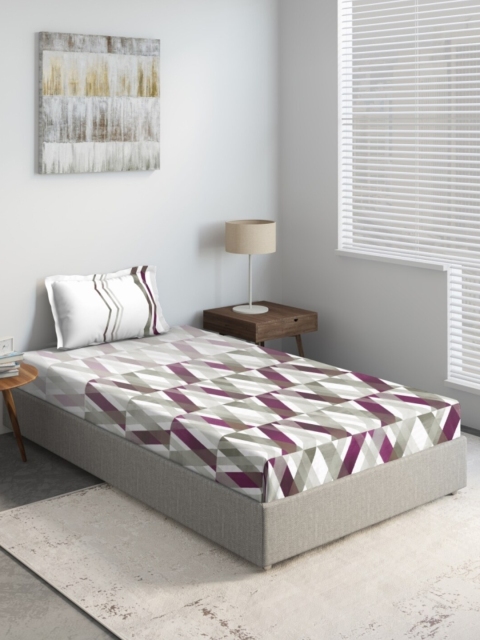 

DDecor White & Grey 150 TC Single Bedsheet with 1 Pillow Covers