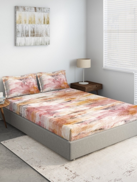 

DDecor Beige & Red 140 TC Queen Bedsheet with 2 Pillow Covers