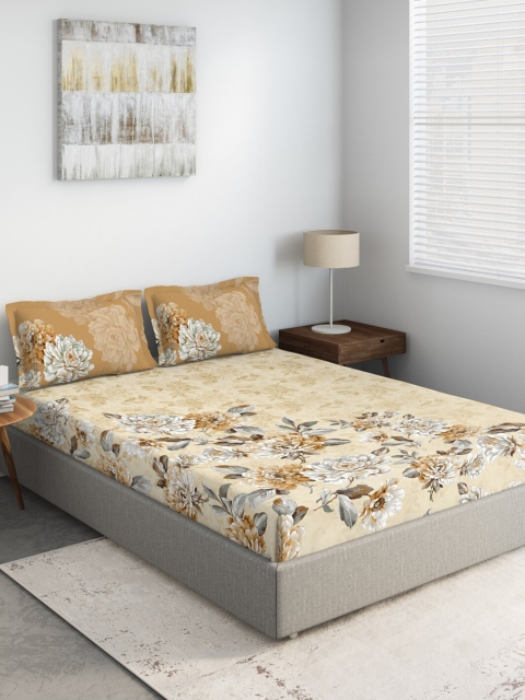 

DDecor Brown & Grey Floral 140 TC Cotton King Bedsheet with 2 Pillow Covers