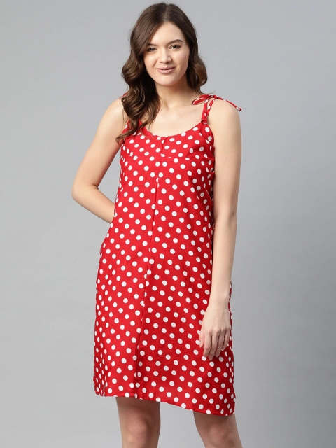 

SIRIKIT Women Red & White Polka Dots Printed Everyday Nightdress