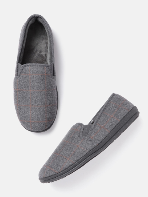 

Marks & Spencer Men Charcoal Grey & Black Checked Wide Slip-Ons with Freshfeet