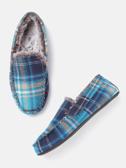 

Marks & Spencer Men Blue & Beige Checked Loafers with Freshfeet & Thermowarmth