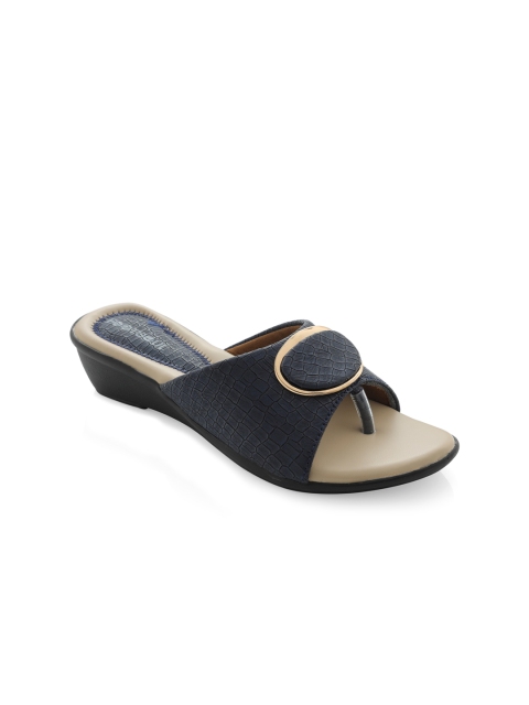 

FOOTSOUL Blue Textured PU Wedge Sandals