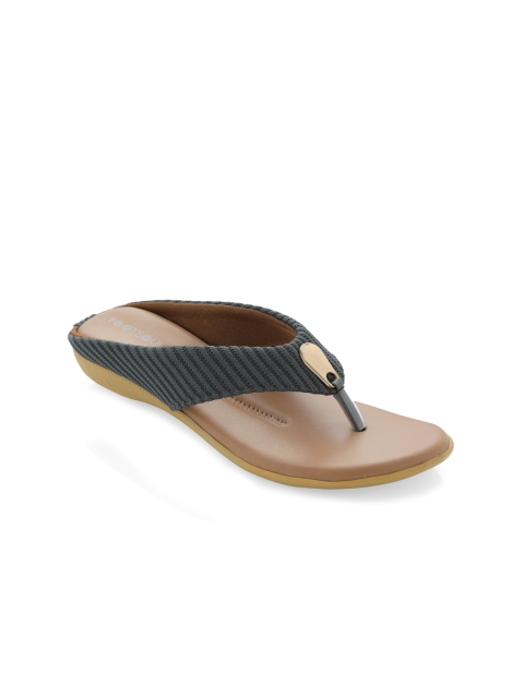 

FOOTSOUL Women Grey Striped Open Toe Flats