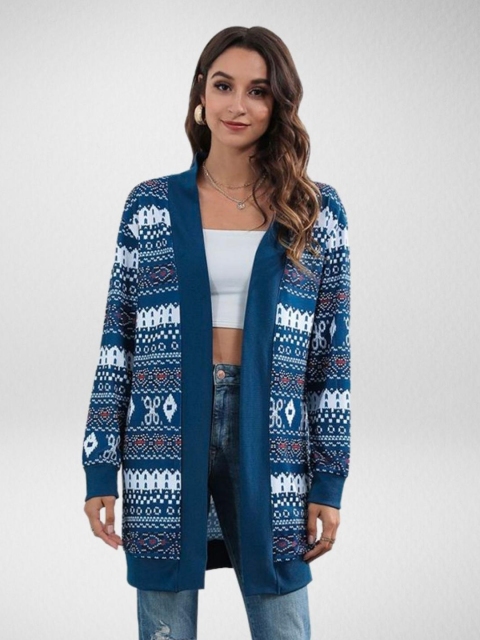 

BelleRUE Women Blue & White Printed Shrug