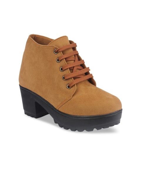 

Shoetopia Girls Tan Textured Platform Heeled Boots