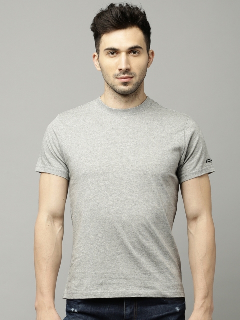 

FCUK Men Grey Solid Round Neck T-shirt