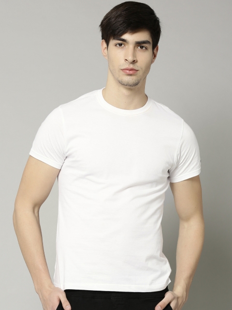 

FCUK Men White Solid Round Neck T-shirt