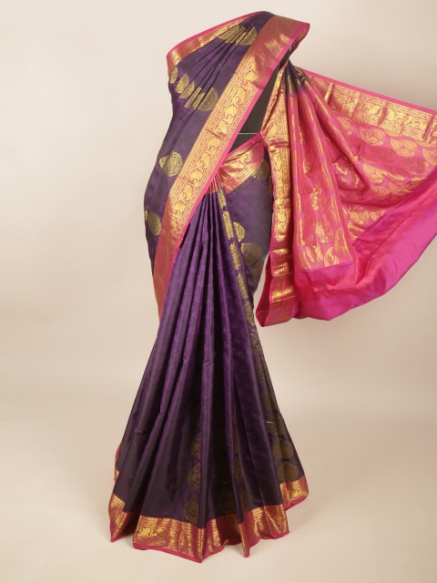 

Pothys Violet & Pink Ethnic Motifs Zari Pure Silk Saree