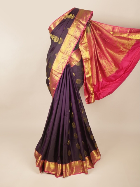 

Pothys Violet & Gold-Toned Ethnic Motifs Zari Pure Silk Saree