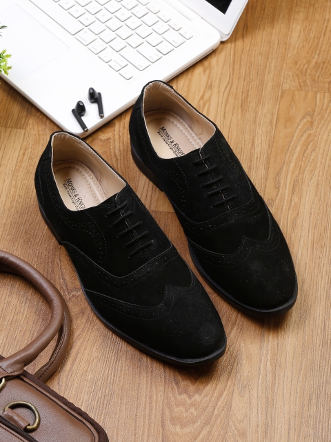 

MONKS & KNIGHTS Men Black Suede Leather Brogues