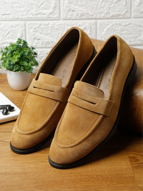 

MONKS & KNIGHTS Men Tan Brown Suede Leather Loafers