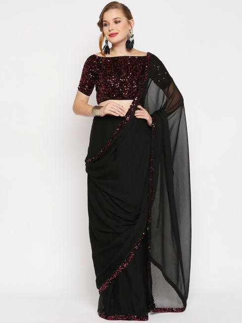 

Ira Soleil Black & Red Sequinned Ready to Wear Saree