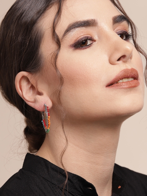 

Sangria Orange & Green Beaded Circular Hoop Earrings