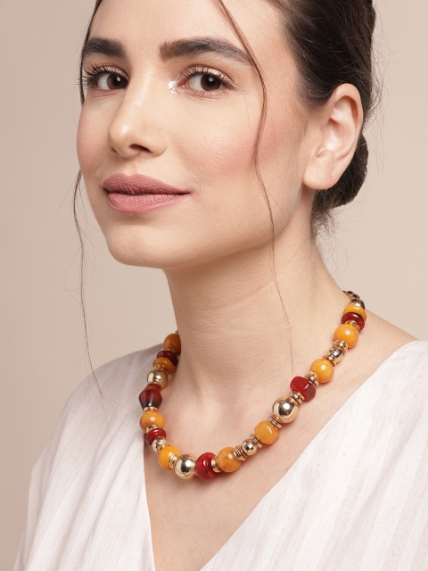 

Sangria Gold-Toned & Orange Beaded Necklace