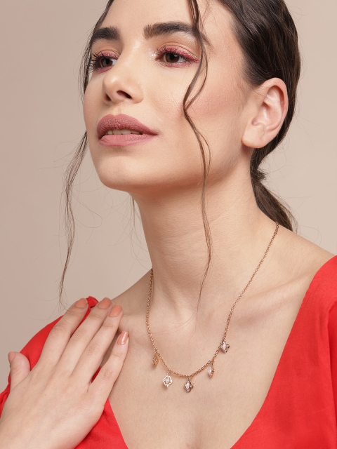 

Sangria Gold-Toned & Off White Stone Studded & Beaded Necklace