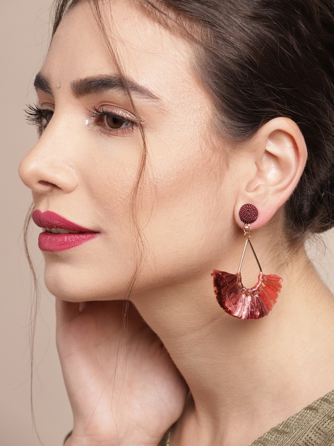

Sangria Maroon & Gold-Toned Contemporary Drop Earrings with Tassels