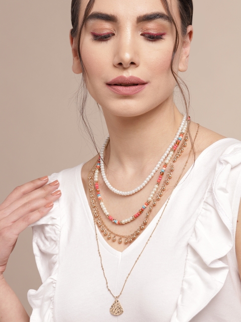 

Sangria Gold-Toned & Pink Beaded Layered Necklace