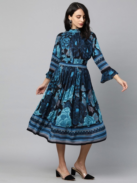 

FASHOR Blue Floral A-Line Midi Dress