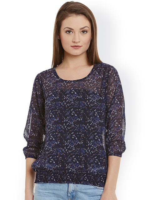 

WISSTLER Women Navy Blue Printed Blouson Top