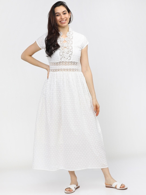 

Tokyo Talkies Off White Floral Embroidered Maxi Dress