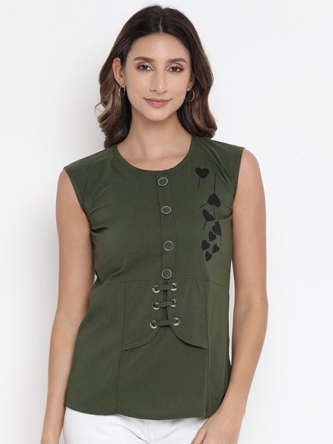 

V2 Value & Variety Olive Green Pure Cotton Top