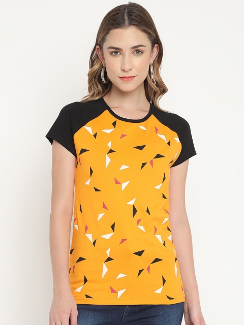 

V2 Value & Variety Mustard Yellow Geometric Cotton Regular Top