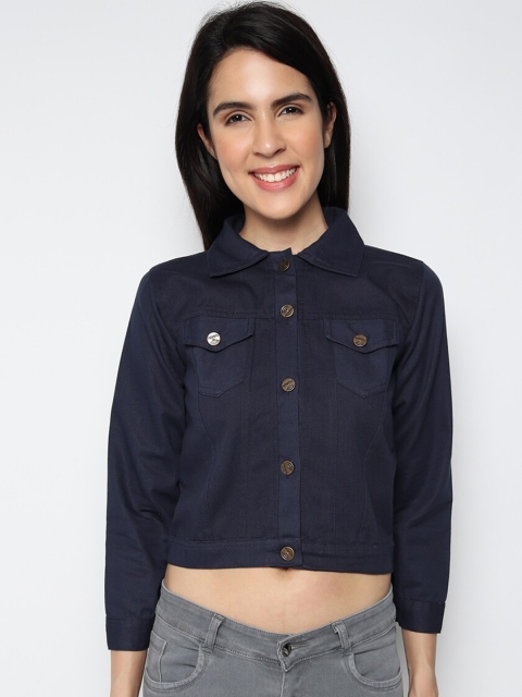 

Fleurt Women Navy Blue Crop Tailored Jacket