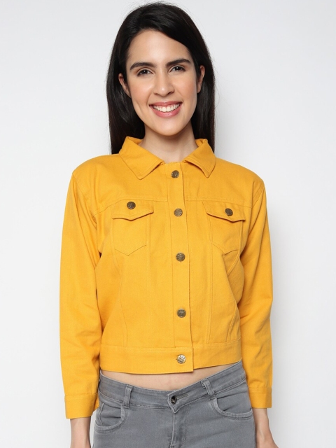

Fleurt Women Yellow Crop Denim Jacket