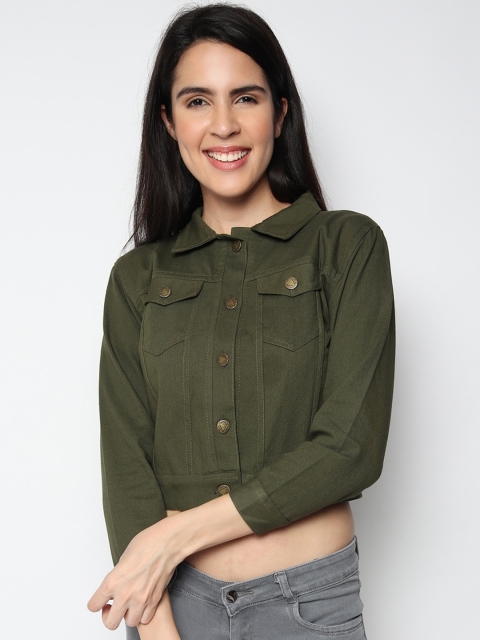 

Fleurt Women Green Crop Denim Jacket