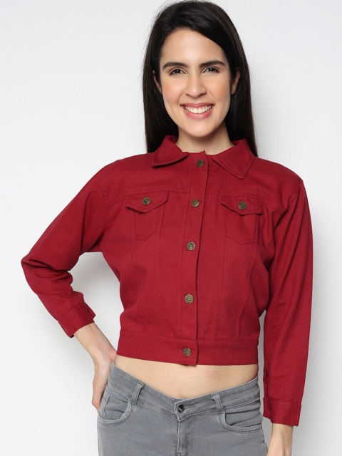 

Fleurt Women Red Crop Denim Jacket