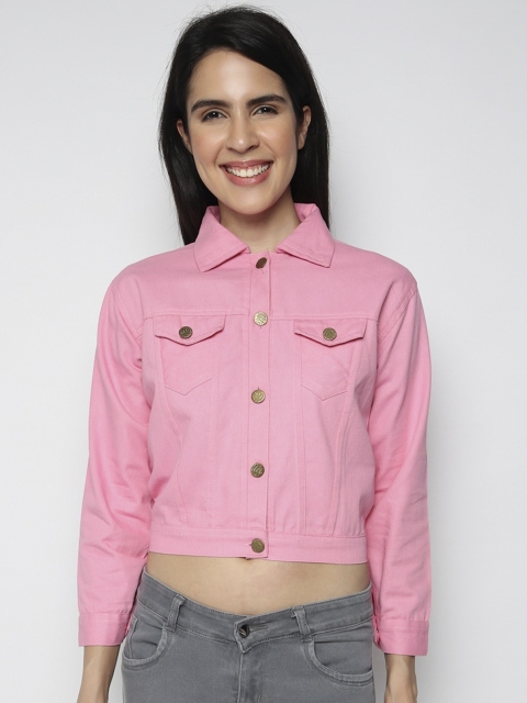 

Fleurt Women Pink Colourblocked Crop Tailored Jacket