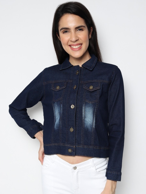 

Fleurt Women Blue Washed Crop Denim Jacket