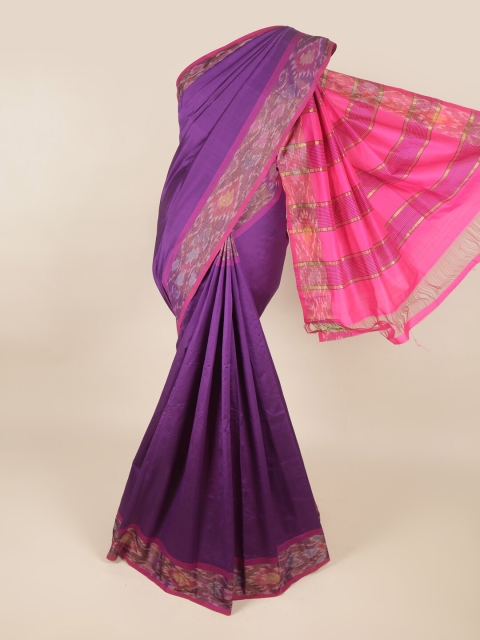 

Pothys Violet & Pink Floral Printed Silk Cotton Saree