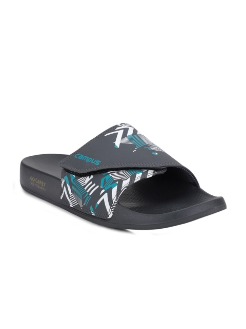 

Campus Men Grey & Blue Printed Sliders