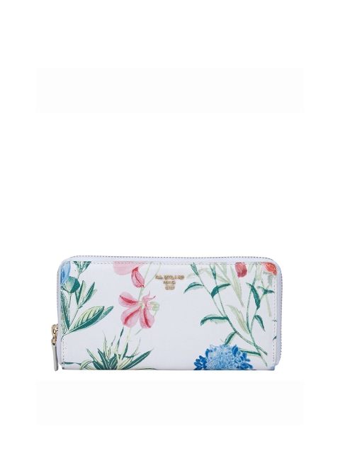 

Da Milano Women White & Blue Printed Zip Around Wallet
