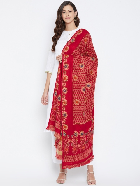 

VERO AMORE Women Red & Gold-Coloured Woven-Design Jacquard Shawl